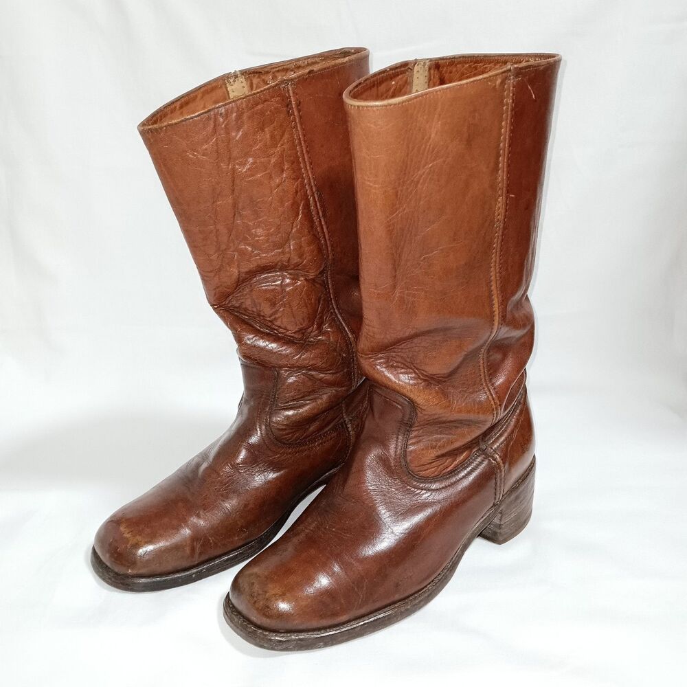 Frye Vintage Campus Boots Saddle Brown Leather, Mid Calf, Size 10M, Made in USA